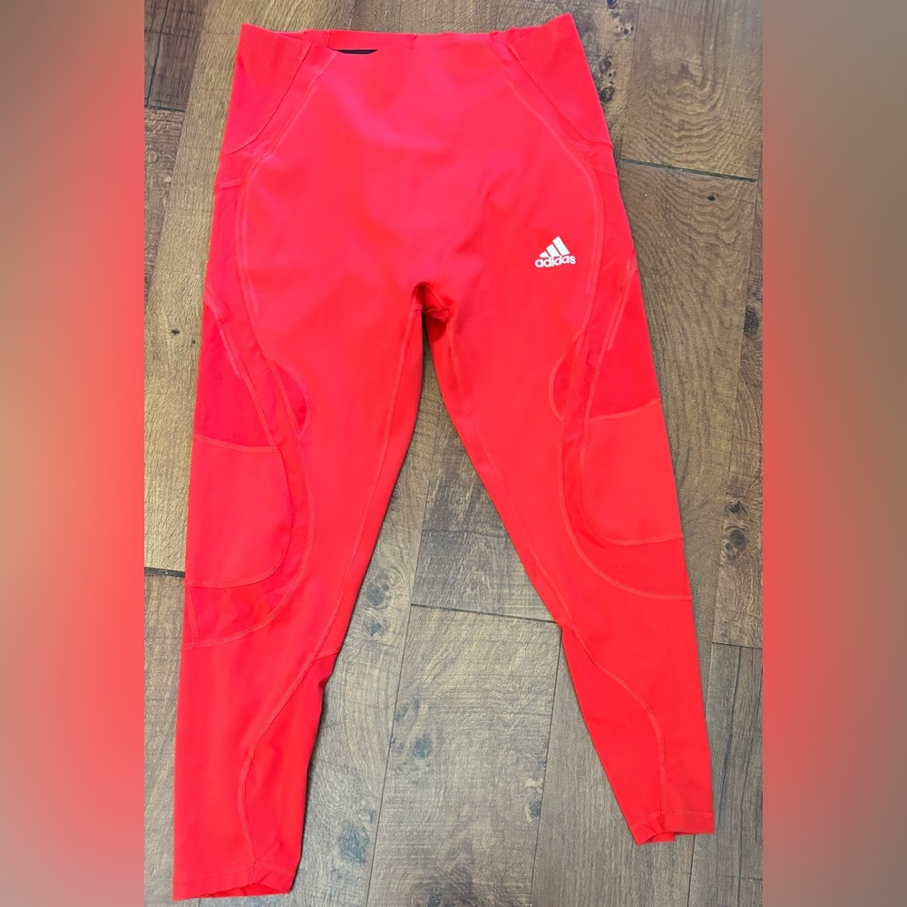 Adidas lux 7/8th length leggings woman Sz large activewear red mesh perforated - Picture 2 of 9